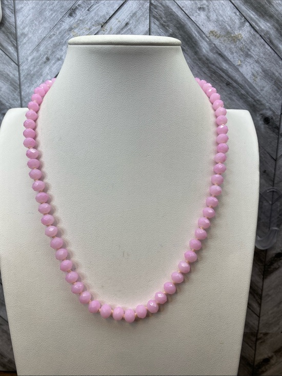 Aprilsplace Jewelry - #23 Pink Faceted Glass hand knotted necklace 20 inch Aprilsplace
